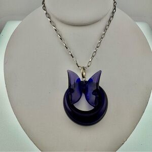 Antica Murrina Stylish Deep Blue Glass Butterfly Pendant Necklace 9 inch Length